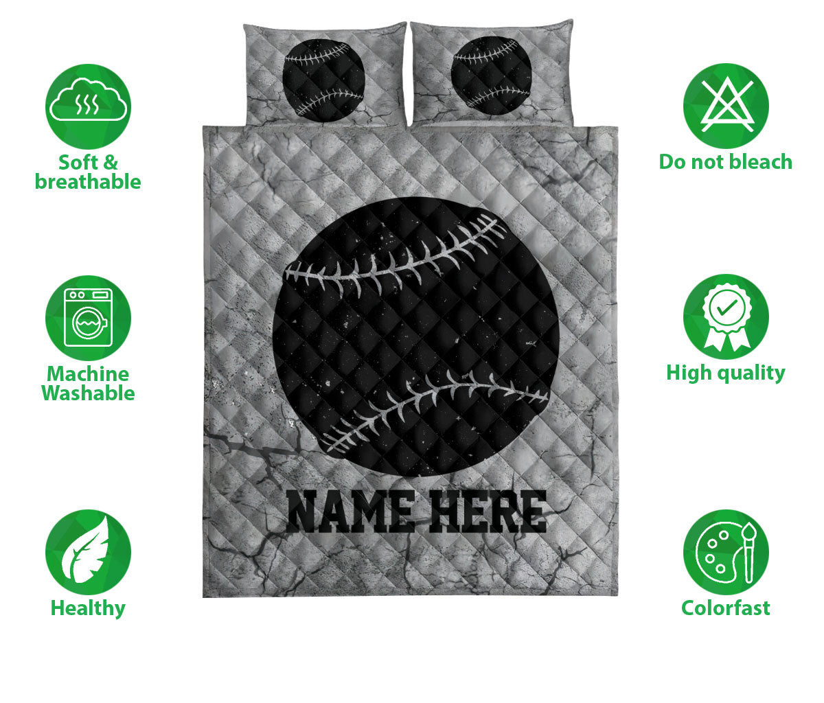 Ohaprints-Quilt-Bed-Set-Pillowcase-Softball-Ball-Crack-Gray-Pattern-Custom-Personalized-Name-Blanket-Bedspread-Bedding-3098-Double (70'' x 80'')