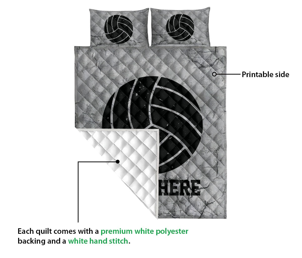 Ohaprints-Quilt-Bed-Set-Pillowcase-Volleyball-Ball-Crack-Gray-Pattern-Custom-Personalized-Name-Blanket-Bedspread-Bedding-3424-Queen (80'' x 90'')