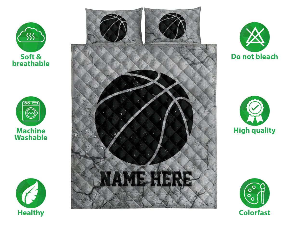 Ohaprints-Quilt-Bed-Set-Pillowcase-Basketball-Ball-Crack-Gray-Pattern-Custom-Personalized-Name-Blanket-Bedspread-Bedding-3400-Double (70'' x 80'')