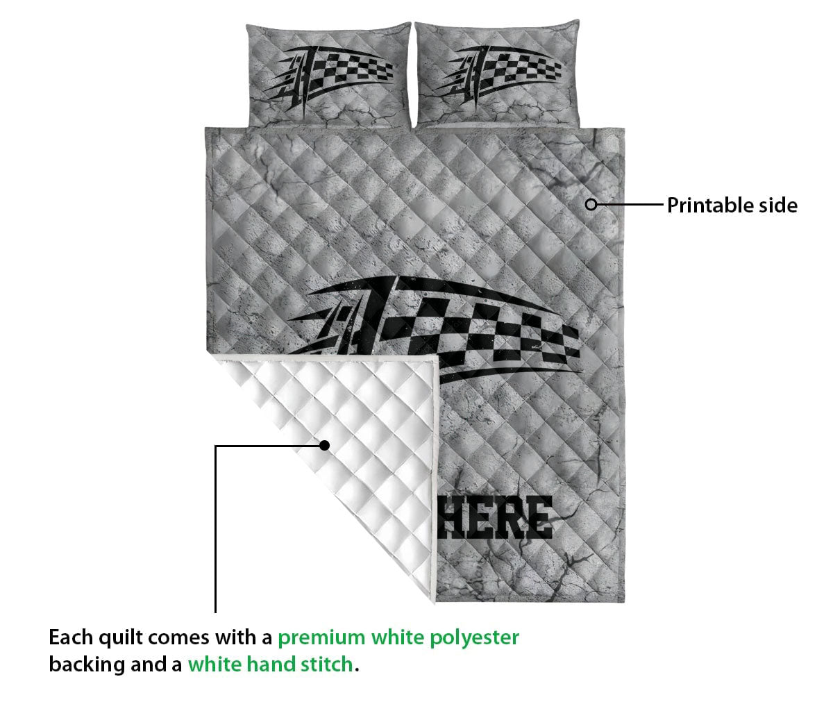 Ohaprints-Quilt-Bed-Set-Pillowcase-Racing-Crack-Gray-Pattern-Custom-Personalized-Name-Blanket-Bedspread-Bedding-3349-Queen (80'' x 90'')