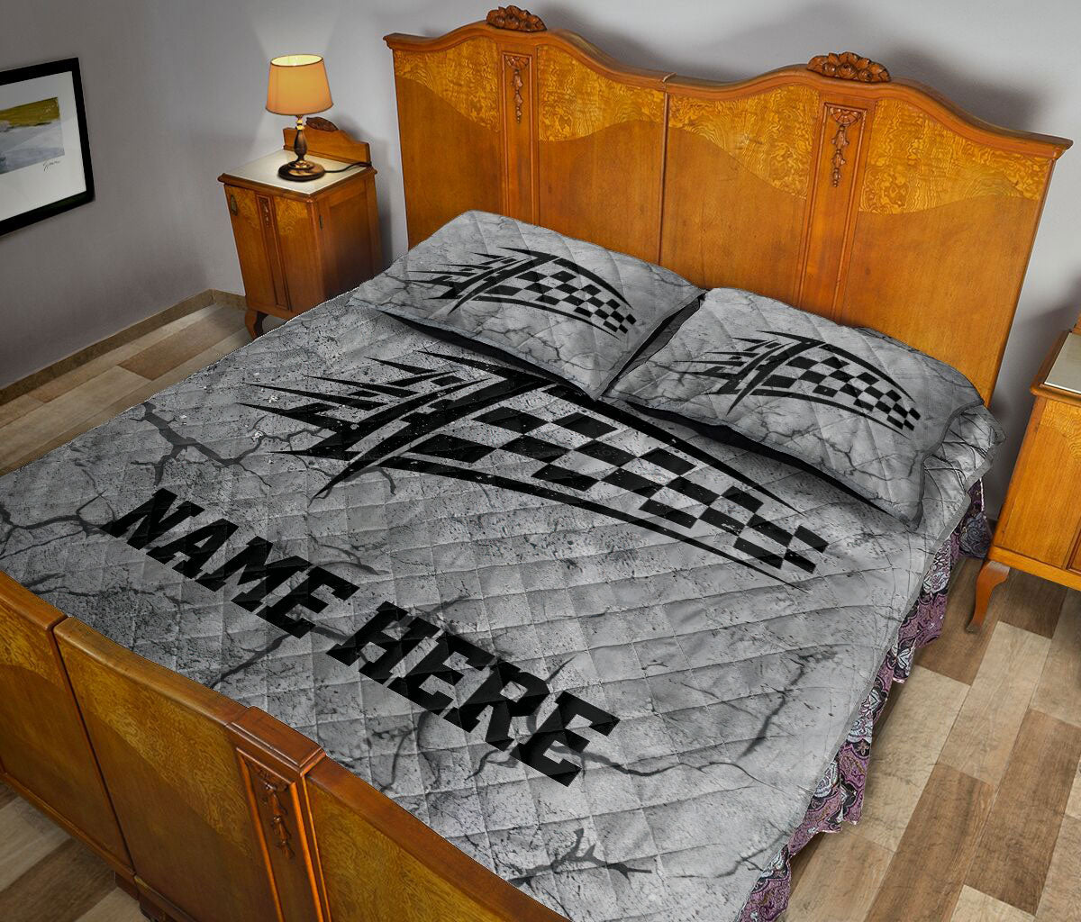 Ohaprints-Quilt-Bed-Set-Pillowcase-Racing-Crack-Gray-Pattern-Custom-Personalized-Name-Blanket-Bedspread-Bedding-3349-King (90'' x 100'')