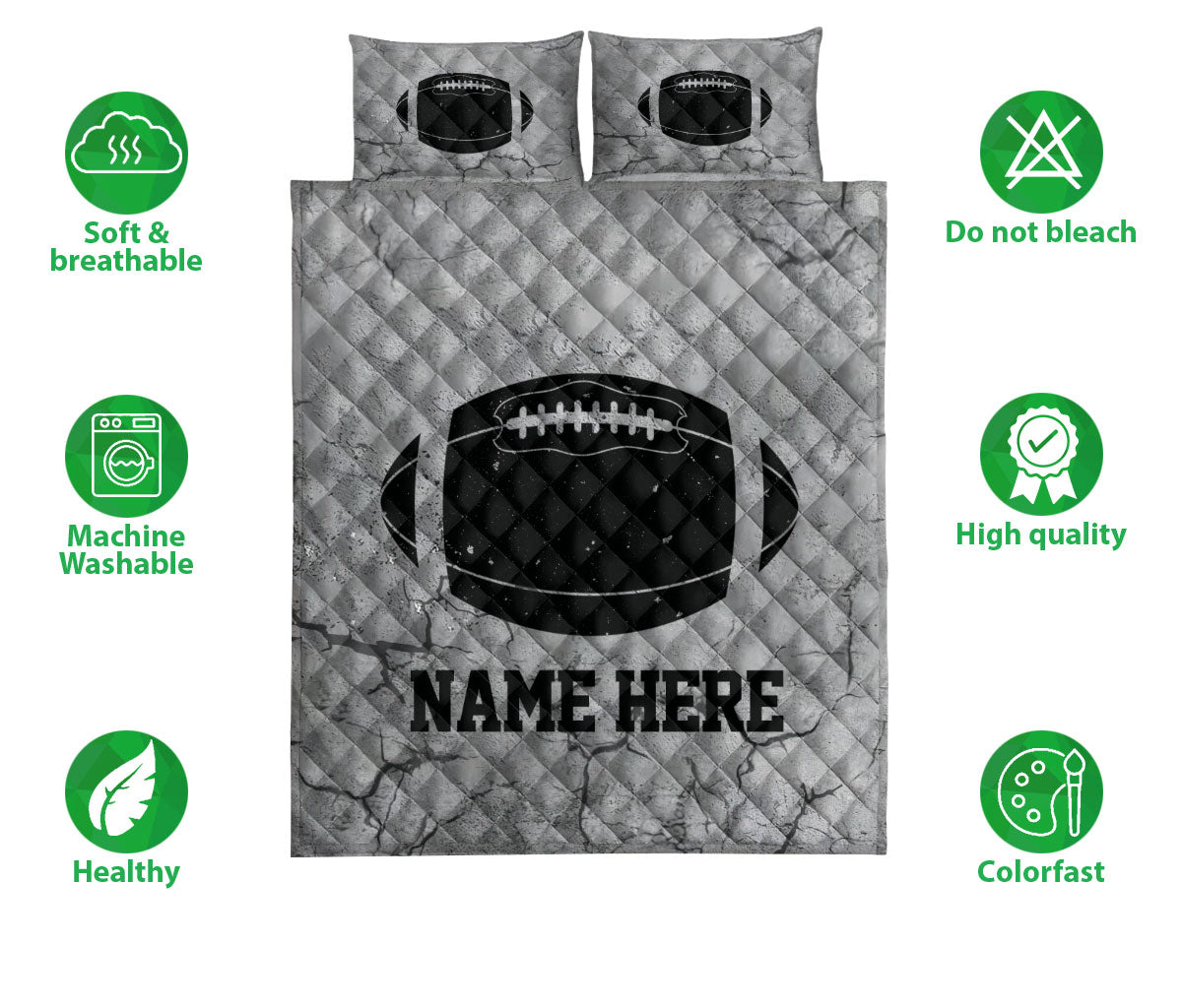 Ohaprints-Quilt-Bed-Set-Pillowcase-American-Football-Ball-Crack-Gray-Pattern-Custom-Personalized-Name-Blanket-Bedspread-Bedding-3139-Double (70'' x 80'')