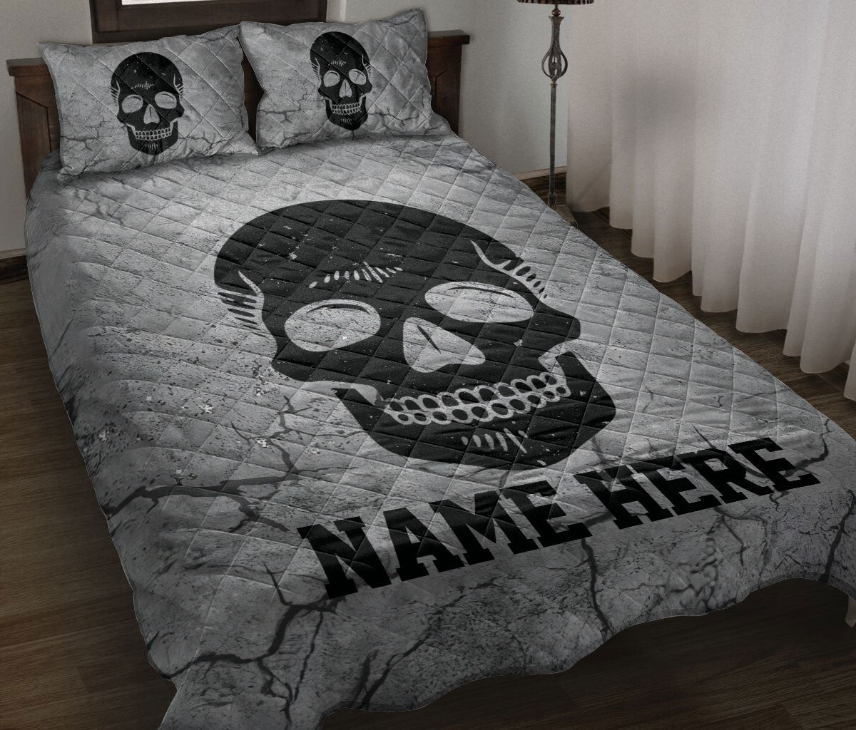 Ohaprints-Quilt-Bed-Set-Pillowcase-Skull-Crack-Gray-Pattern-Unique-Gifts-Custom-Personalized-Name-Blanket-Bedspread-Bedding-3686-Throw (55'' x 60'')