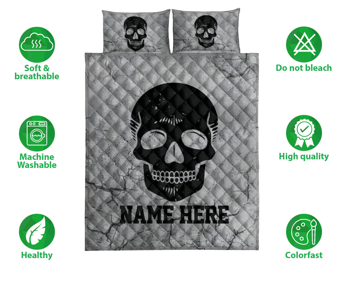 Ohaprints-Quilt-Bed-Set-Pillowcase-Skull-Crack-Gray-Pattern-Unique-Gifts-Custom-Personalized-Name-Blanket-Bedspread-Bedding-3686-Double (70'' x 80'')