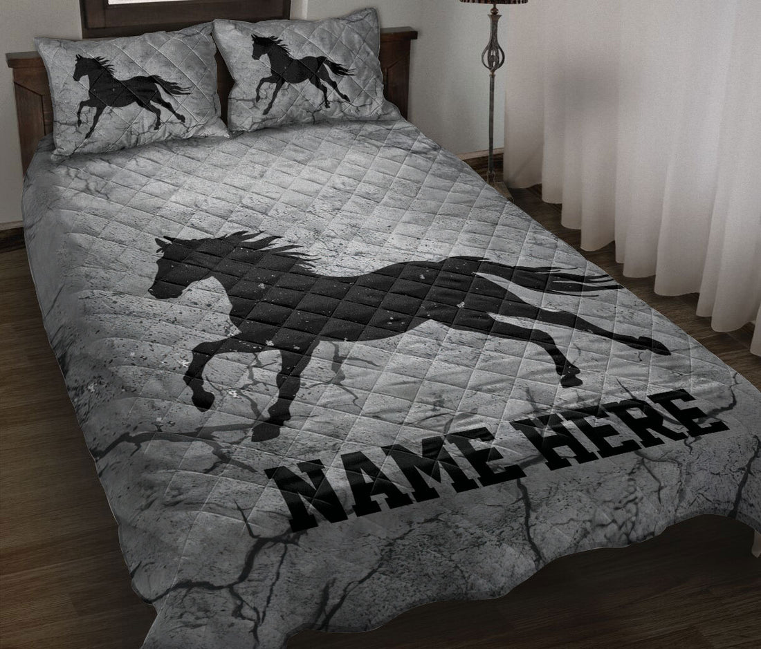 Ohaprints-Quilt-Bed-Set-Pillowcase-Horse-Crack-Gray-Pattern-Unique-Gifts-Custom-Personalized-Name-Blanket-Bedspread-Bedding-3622-Throw (55'' x 60'')