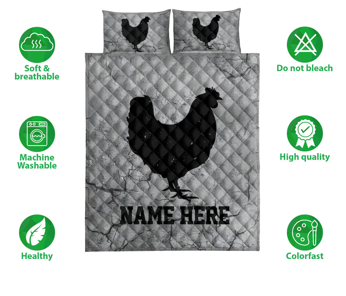 Ohaprints-Quilt-Bed-Set-Pillowcase-Chicken-Crack-Gray-Pattern-Unique-Gifts-Custom-Personalized-Name-Blanket-Bedspread-Bedding-3595-Double (70'' x 80'')