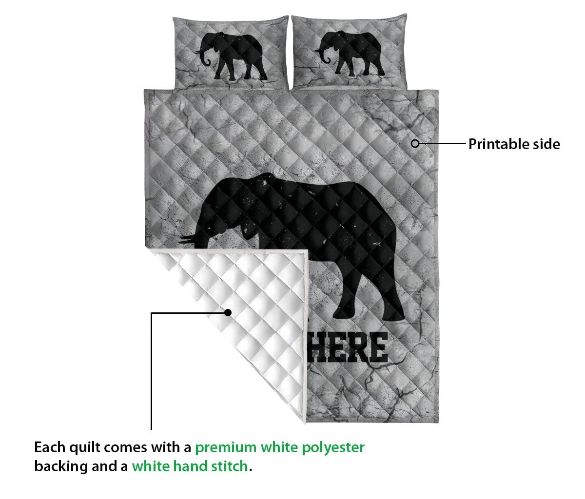 Ohaprints-Quilt-Bed-Set-Pillowcase-Elephant-Crack-Gray-Pattern-Unique-Gifts-Custom-Personalized-Name-Blanket-Bedspread-Bedding-3671-Queen (80'' x 90'')