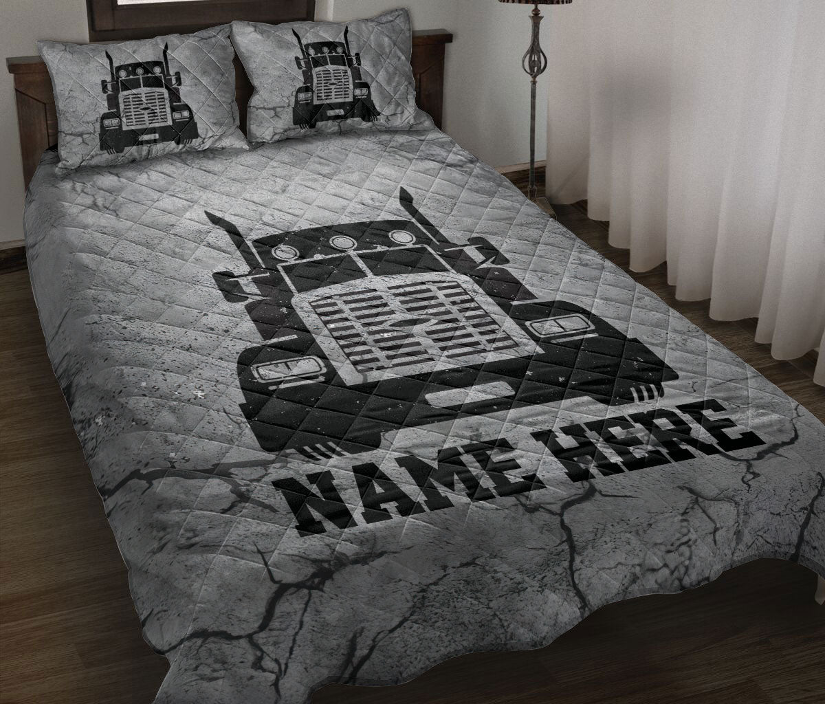 Ohaprints-Quilt-Bed-Set-Pillowcase-Trucker-Truck-Driver-Crack-Gray-Gift-Custom-Personalized-Name-Blanket-Bedspread-Bedding-3587-Throw (55'' x 60'')