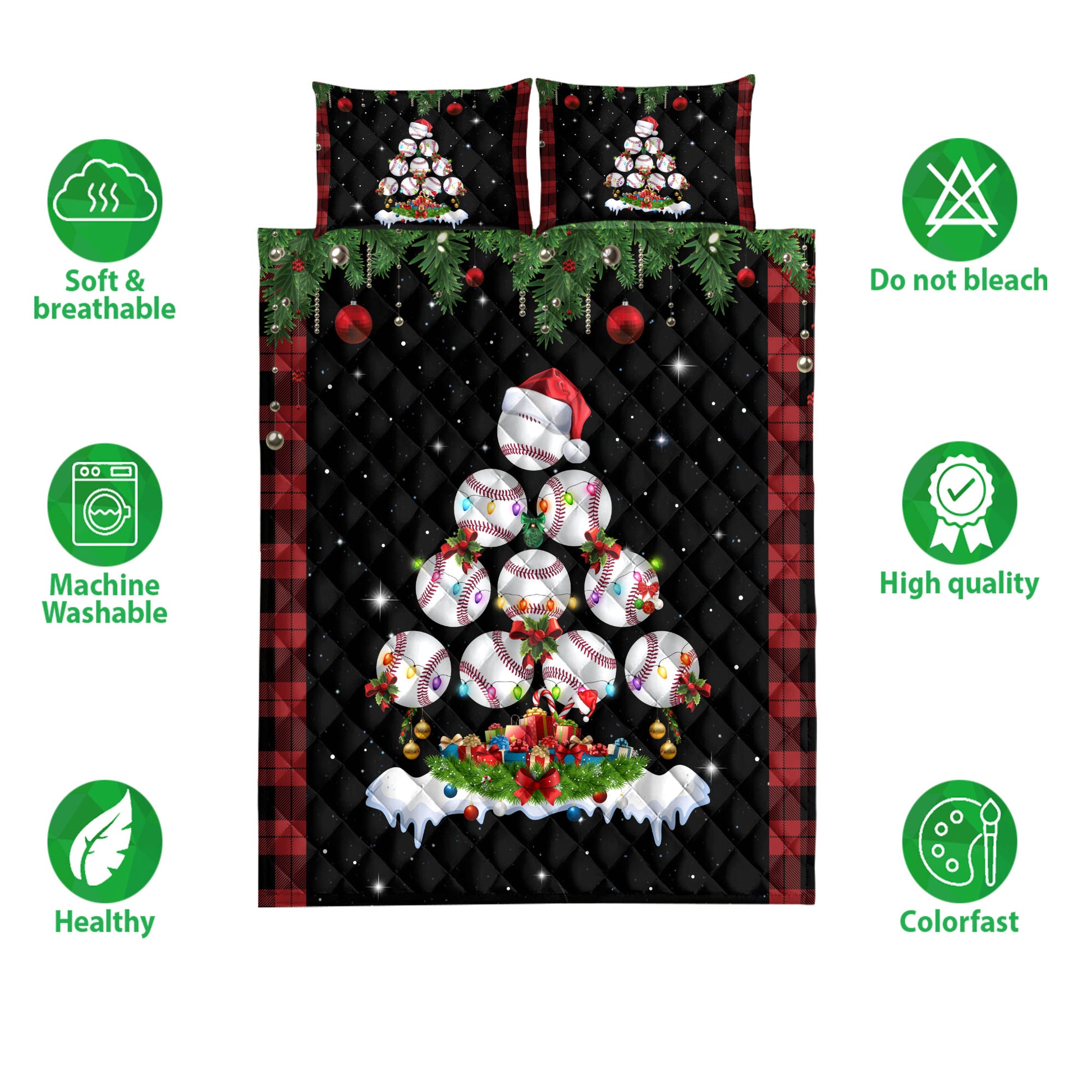 Ohaprints-Quilt-Bed-Set-Pillowcase-Baseball-Christmas-Tree-Snowflake-Gift-Box-Red-Buffalo-Plaid-Blanket-Bedspread-Bedding-3800-Double (70'' x 80'')