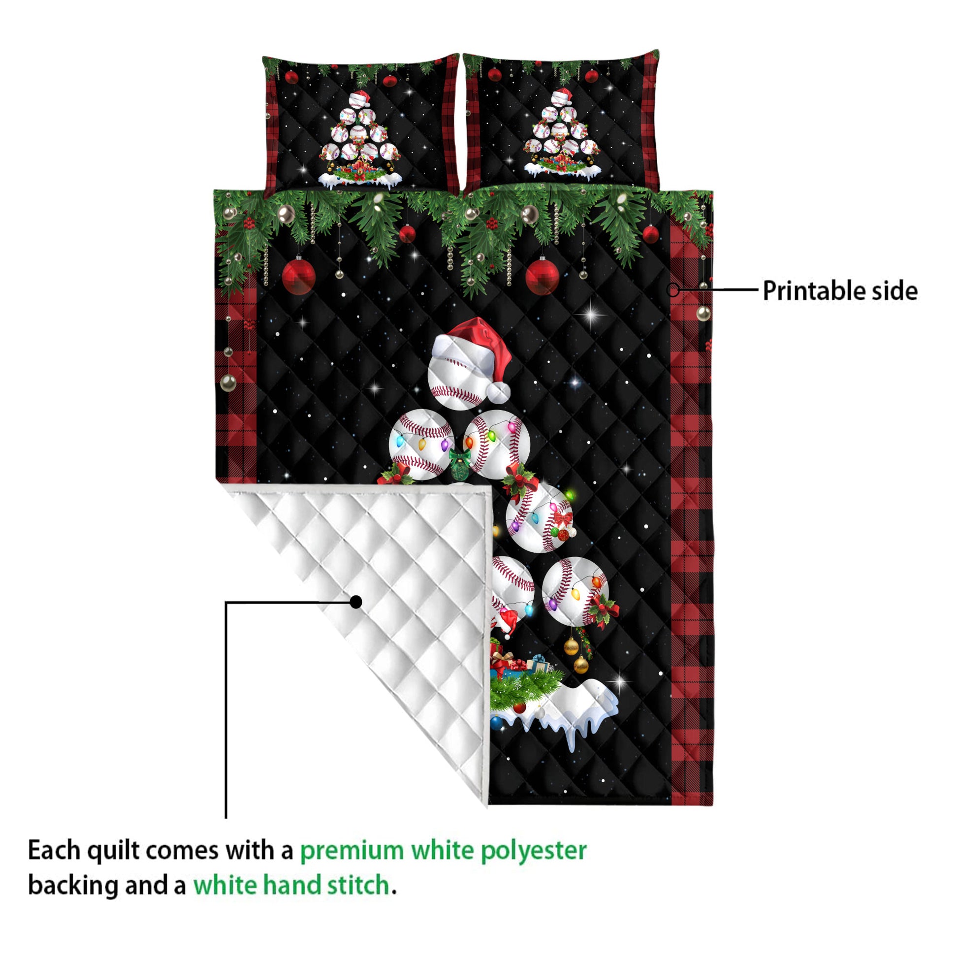 Ohaprints-Quilt-Bed-Set-Pillowcase-Baseball-Christmas-Tree-Snowflake-Gift-Box-Red-Buffalo-Plaid-Blanket-Bedspread-Bedding-3800-Queen (80'' x 90'')