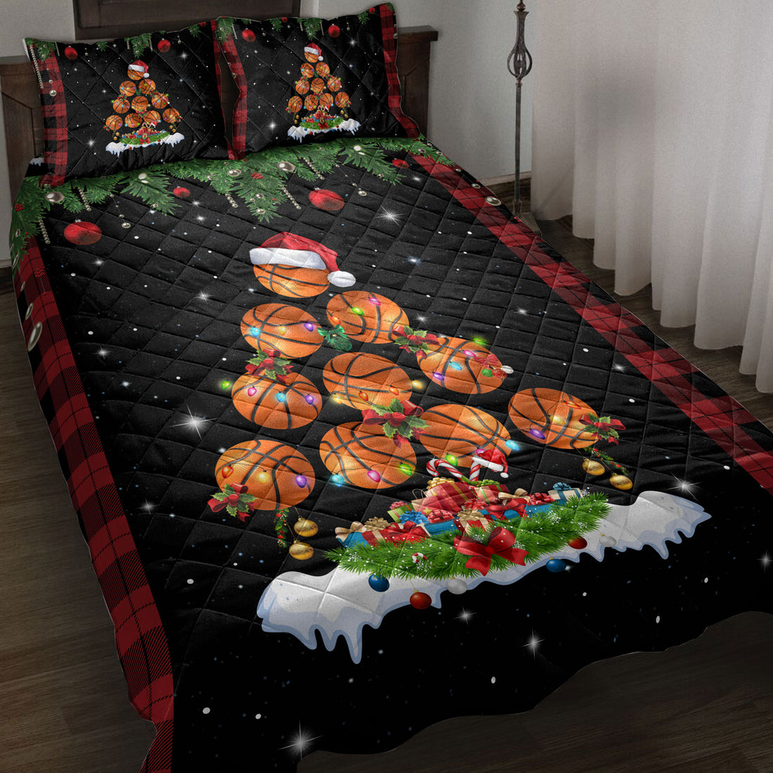 Ohaprints-Quilt-Bed-Set-Pillowcase-Basketball-Christmas-Tree-Snowflake-Gift-Box-Red-Buffalo-Plaid-Gifts-Blanket-Bedspread-Bedding-3802-Throw (55'' x 60'')