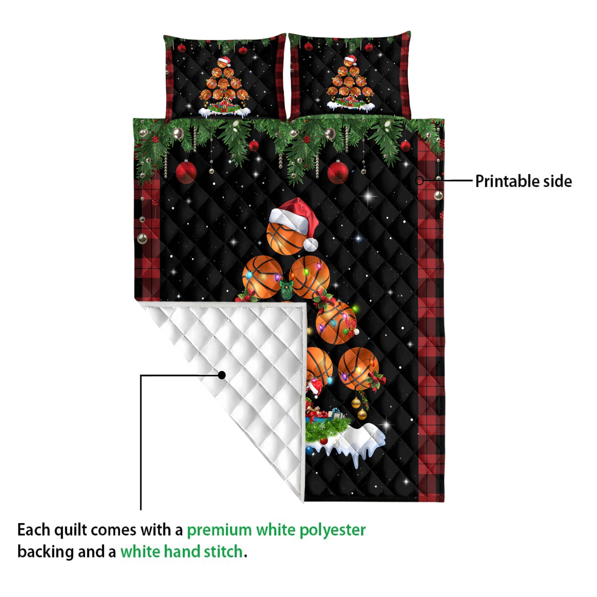 Ohaprints-Quilt-Bed-Set-Pillowcase-Basketball-Christmas-Tree-Snowflake-Gift-Box-Red-Buffalo-Plaid-Gifts-Blanket-Bedspread-Bedding-3802-Queen (80'' x 90'')