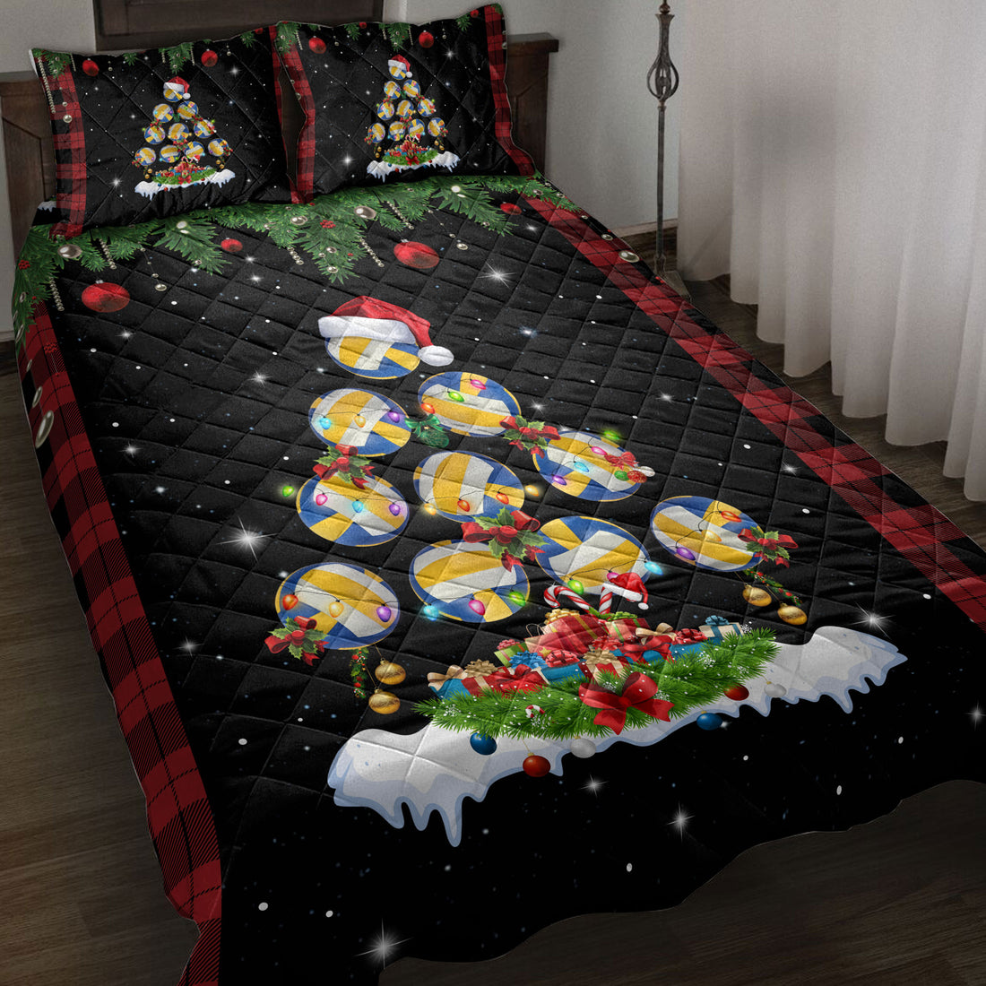 Ohaprints-Quilt-Bed-Set-Pillowcase-Volleyball-Christmas-Tree-Snowflake-Gift-Box-Red-Buffalo-Plaid-Gifts-Blanket-Bedspread-Bedding-3803-Throw (55'' x 60'')