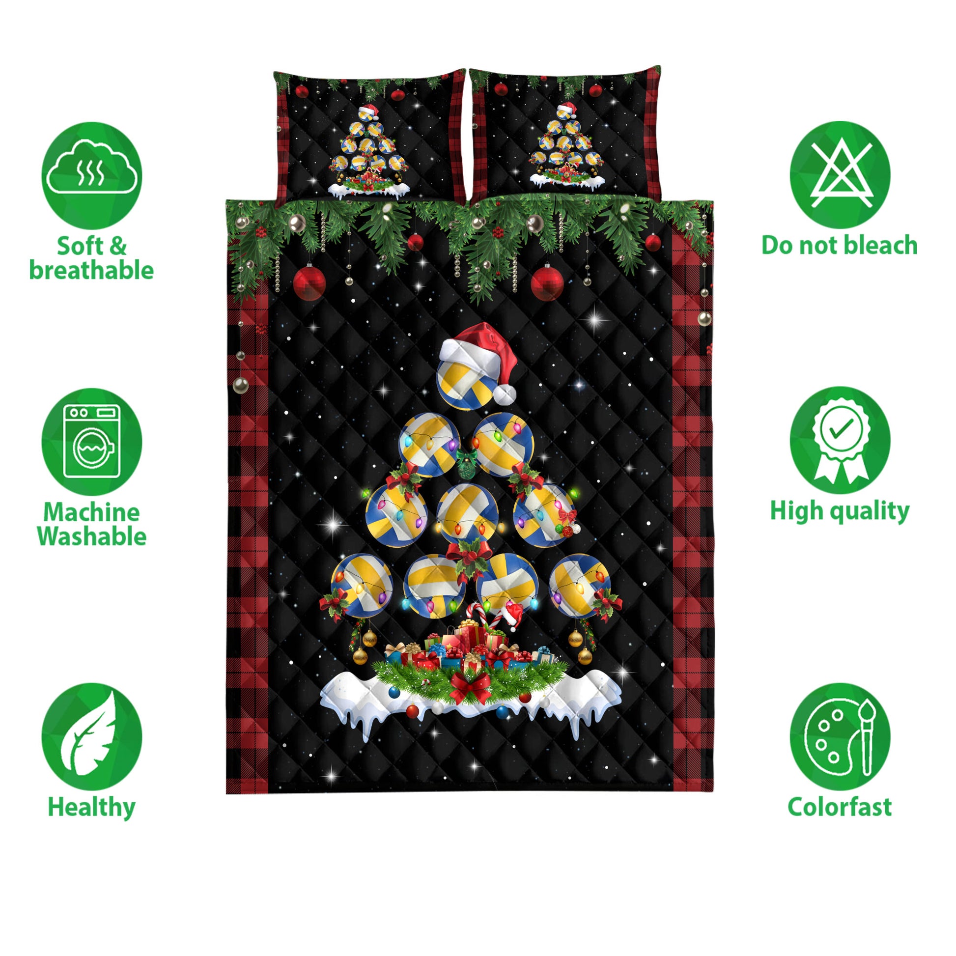 Ohaprints-Quilt-Bed-Set-Pillowcase-Volleyball-Christmas-Tree-Snowflake-Gift-Box-Red-Buffalo-Plaid-Gifts-Blanket-Bedspread-Bedding-3803-Double (70'' x 80'')