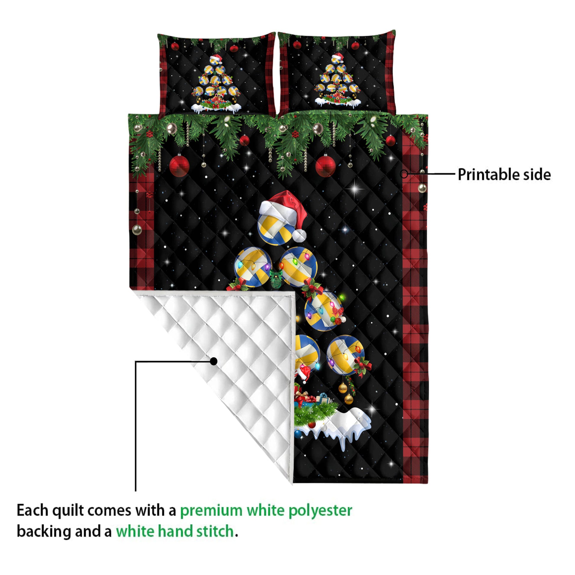 Ohaprints-Quilt-Bed-Set-Pillowcase-Volleyball-Christmas-Tree-Snowflake-Gift-Box-Red-Buffalo-Plaid-Gifts-Blanket-Bedspread-Bedding-3803-Queen (80'' x 90'')