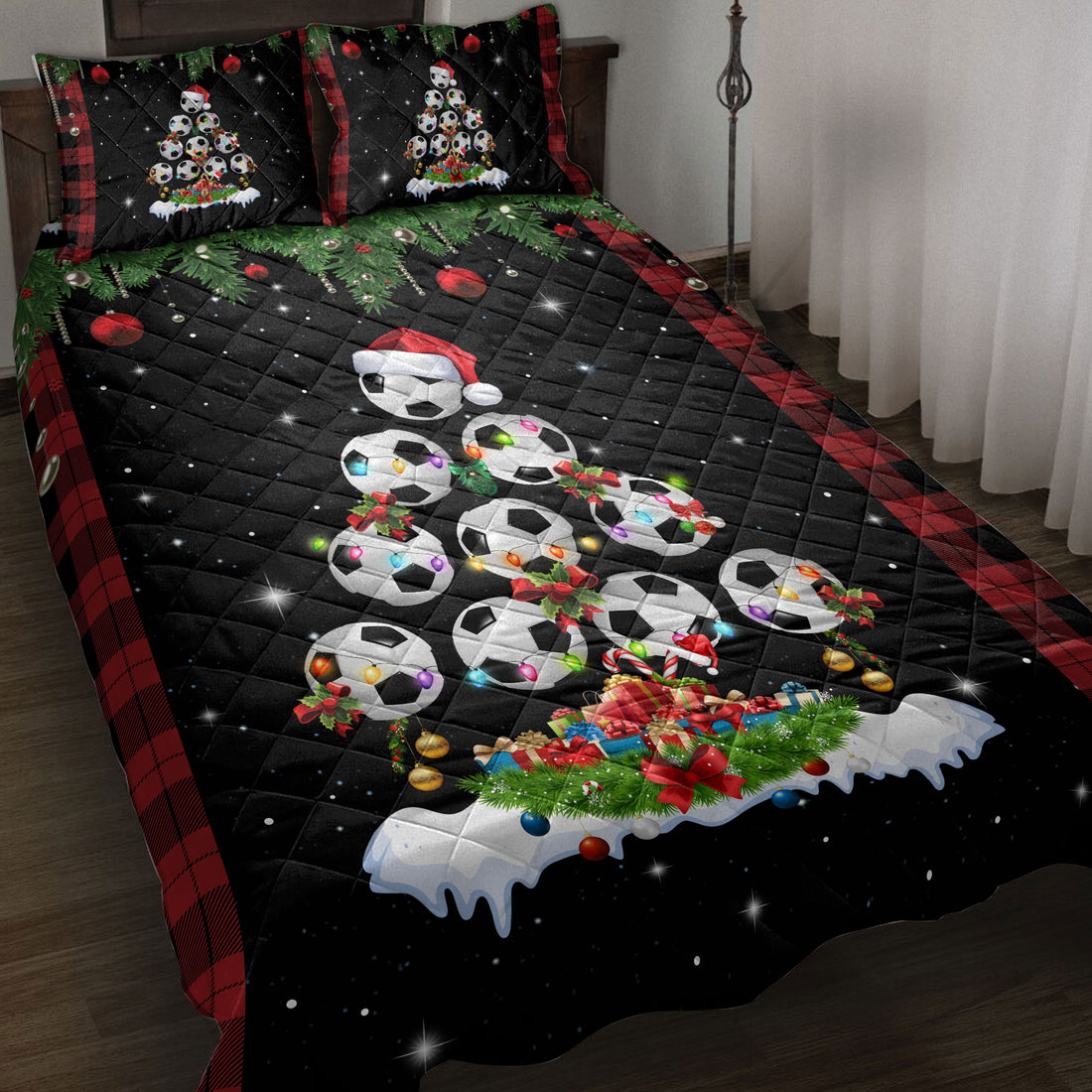 Ohaprints-Quilt-Bed-Set-Pillowcase-Soccer-Christmas-Tree-Snowflake-Gift-Box-Red-Buffalo-Plaid-Gifts-Blanket-Bedspread-Bedding-3804-Throw (55'' x 60'')