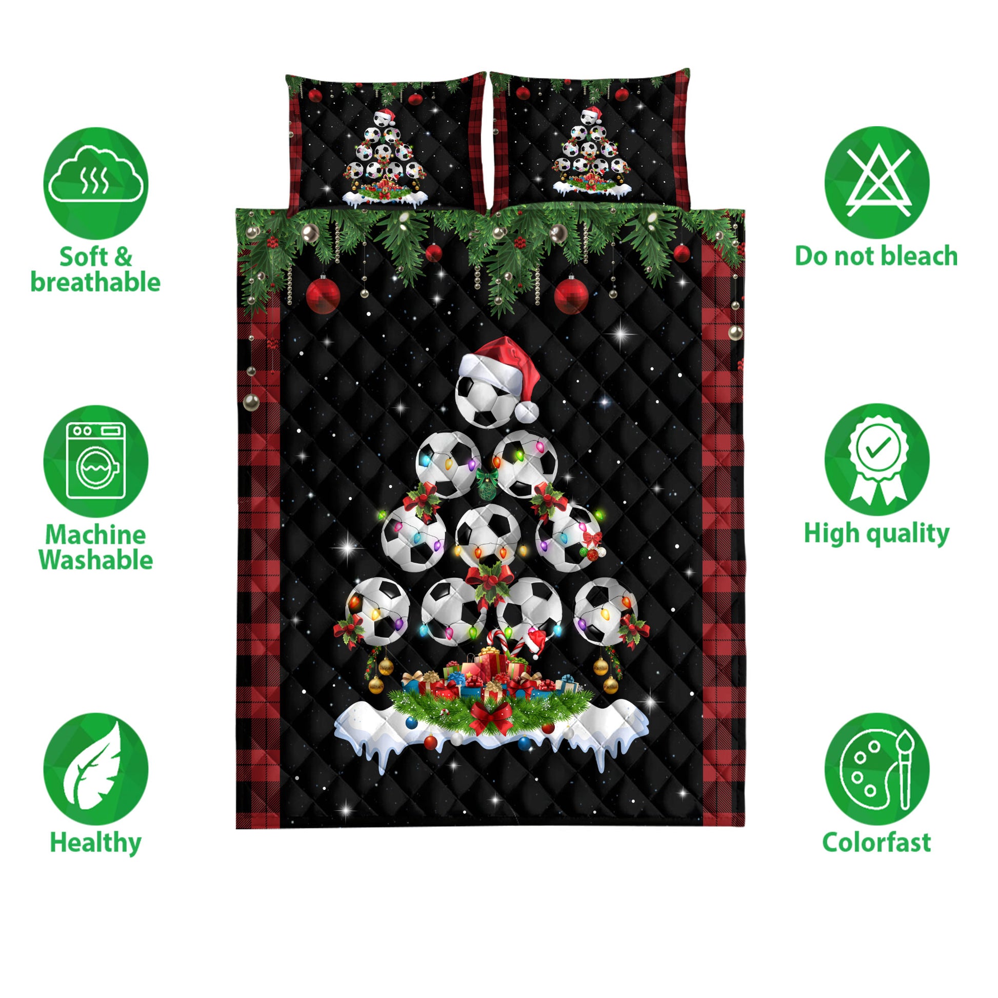 Ohaprints-Quilt-Bed-Set-Pillowcase-Soccer-Christmas-Tree-Snowflake-Gift-Box-Red-Buffalo-Plaid-Gifts-Blanket-Bedspread-Bedding-3804-Double (70'' x 80'')