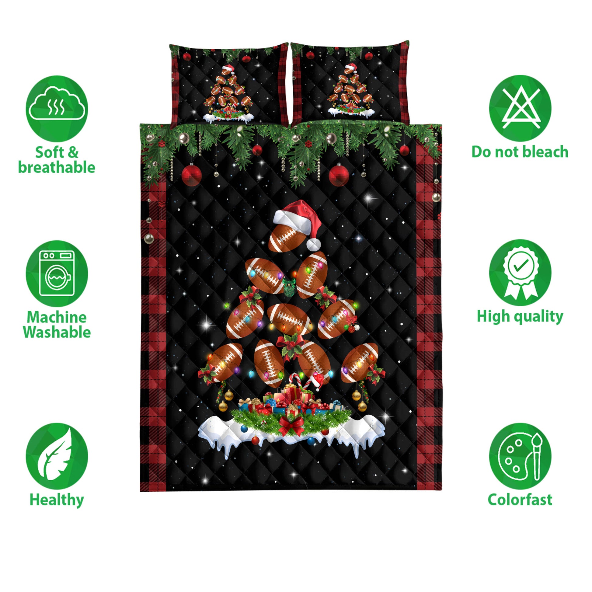 Ohaprints-Quilt-Bed-Set-Pillowcase-Football-Christmas-Tree-Snowflake-Gift-Box-Red-Buffalo-Plaid-Gifts-Blanket-Bedspread-Bedding-3806-Double (70'' x 80'')