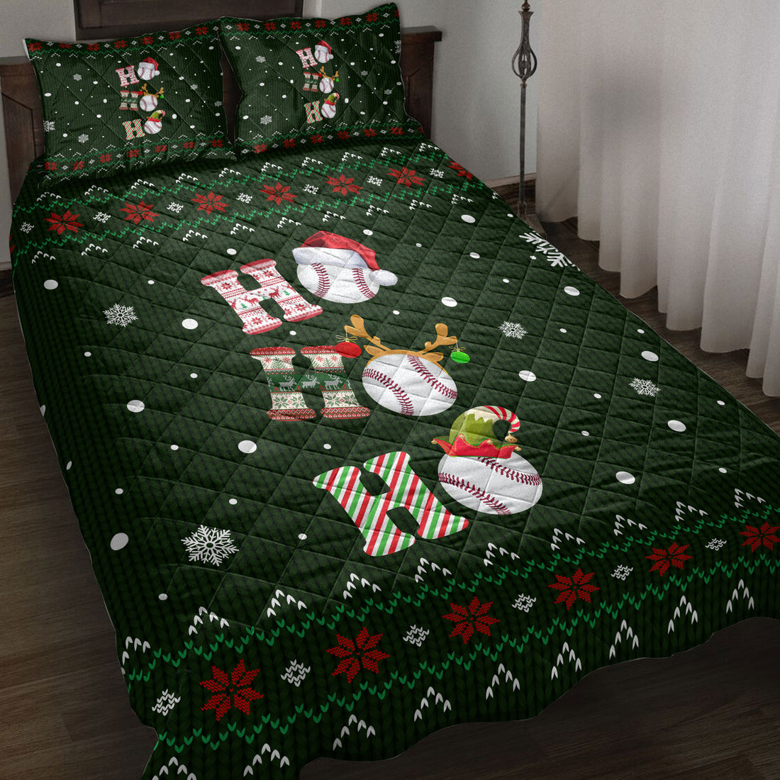 Ohaprints-Quilt-Bed-Set-Pillowcase-Ho-Ho-Ho-Baseball-Santa-Hat-Christmas-Snowflake-Ugly-Pattern-Blanket-Bedspread-Bedding-3807-Throw (55'' x 60'')