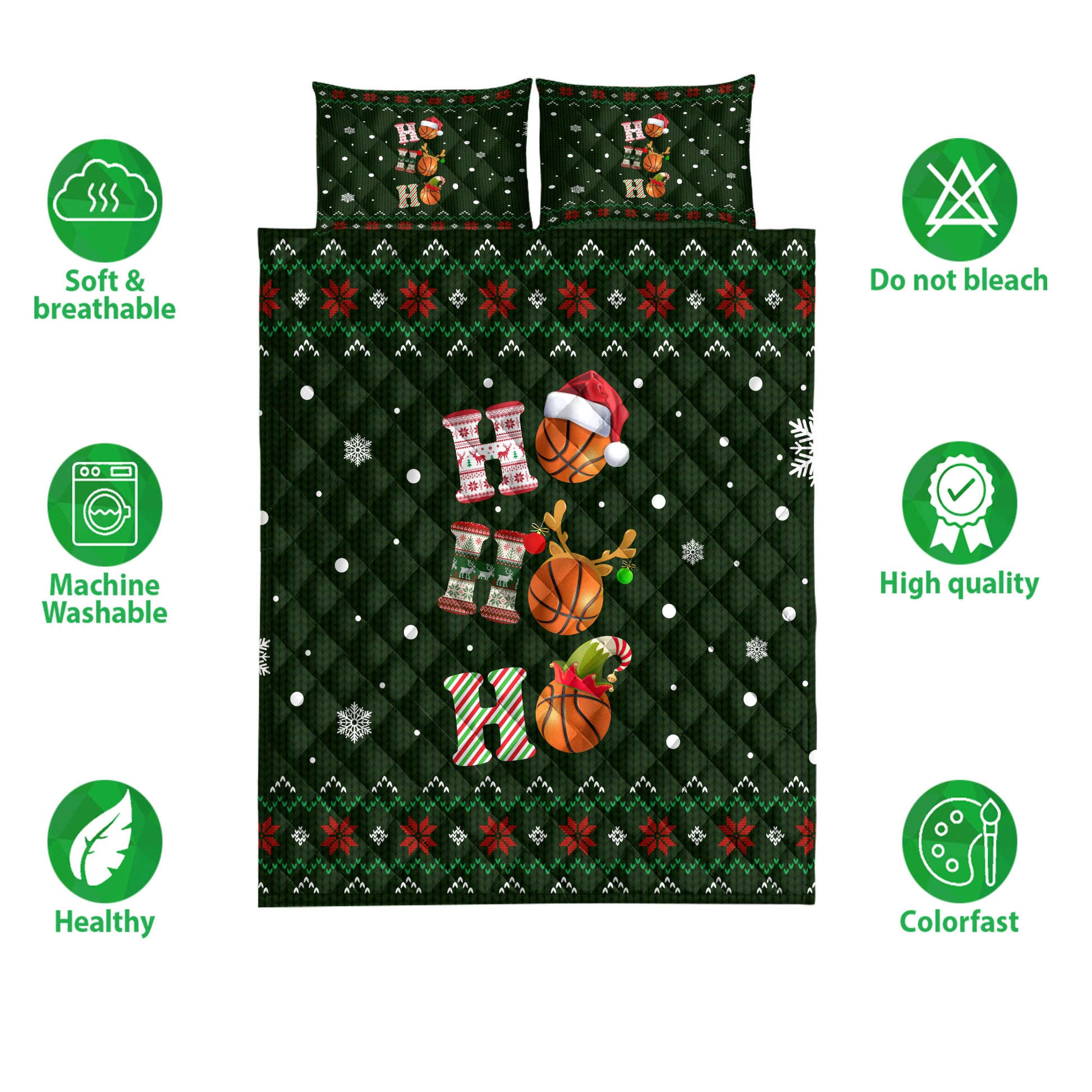 Ohaprints-Quilt-Bed-Set-Pillowcase-Ho-Ho-Ho-Basketball-Santa-Hat-Christmas-Snowflake-Ugly-Pattern-Blanket-Bedspread-Bedding-3809-Double (70'' x 80'')