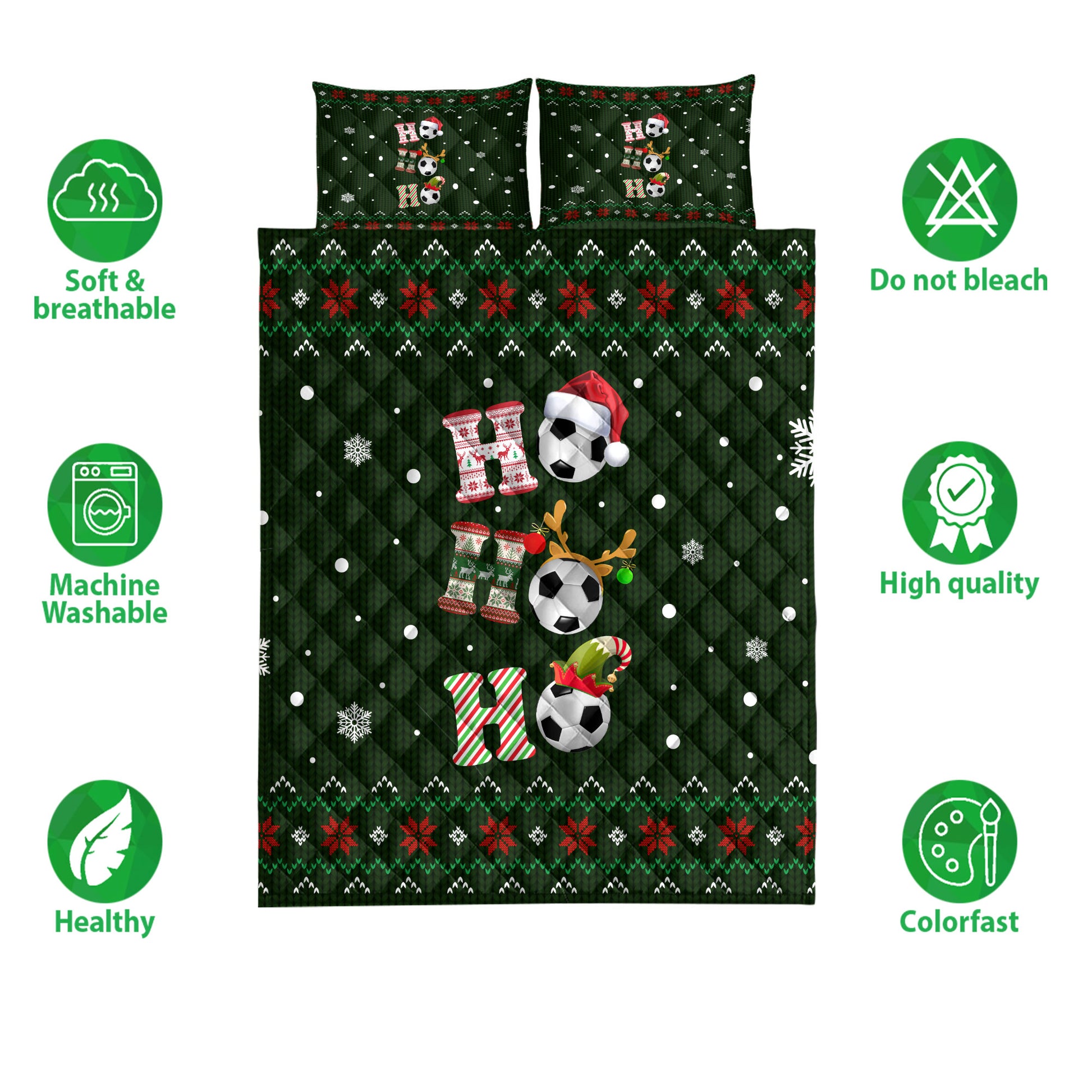 Ohaprints-Quilt-Bed-Set-Pillowcase-Ho-Ho-Ho-Soccer-Santa-Hat-Christmas-Snowflake-Ugly-Pattern-Blanket-Bedspread-Bedding-3812-Double (70'' x 80'')