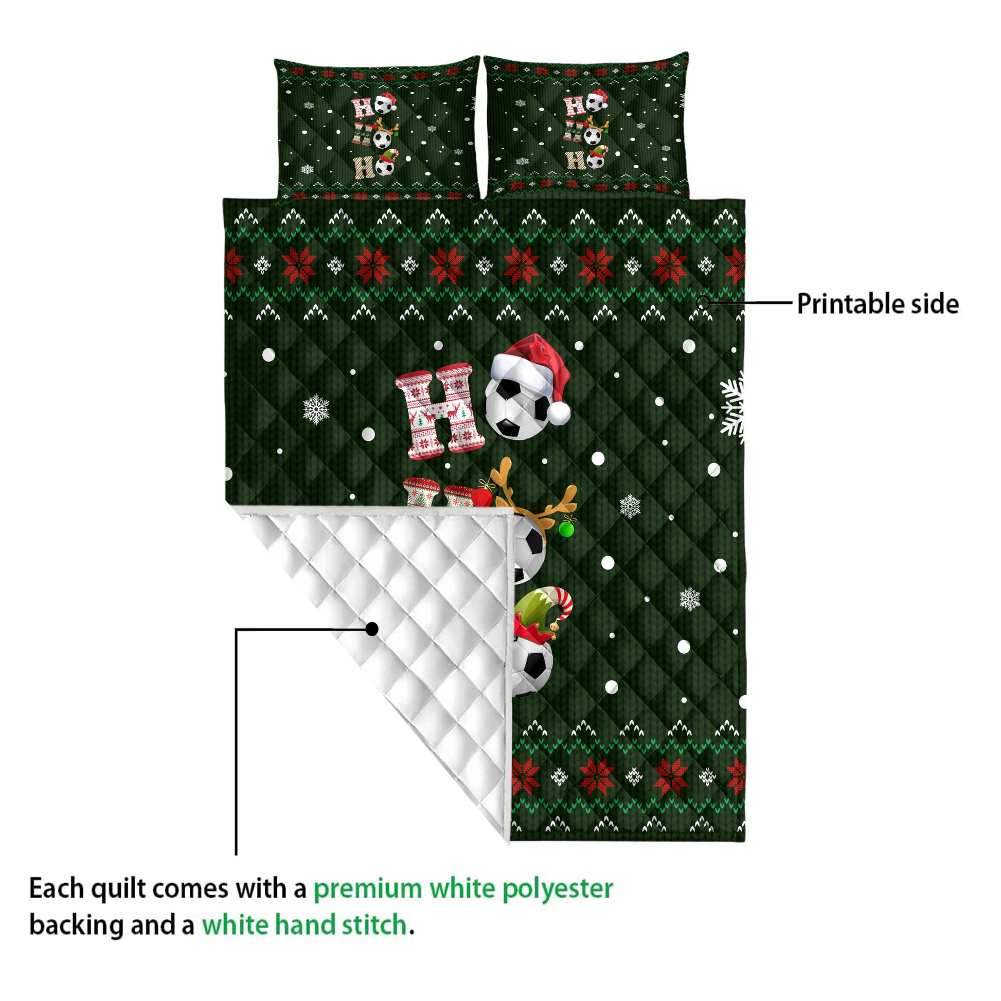 Ohaprints-Quilt-Bed-Set-Pillowcase-Ho-Ho-Ho-Soccer-Santa-Hat-Christmas-Snowflake-Ugly-Pattern-Blanket-Bedspread-Bedding-3812-Queen (80'' x 90'')