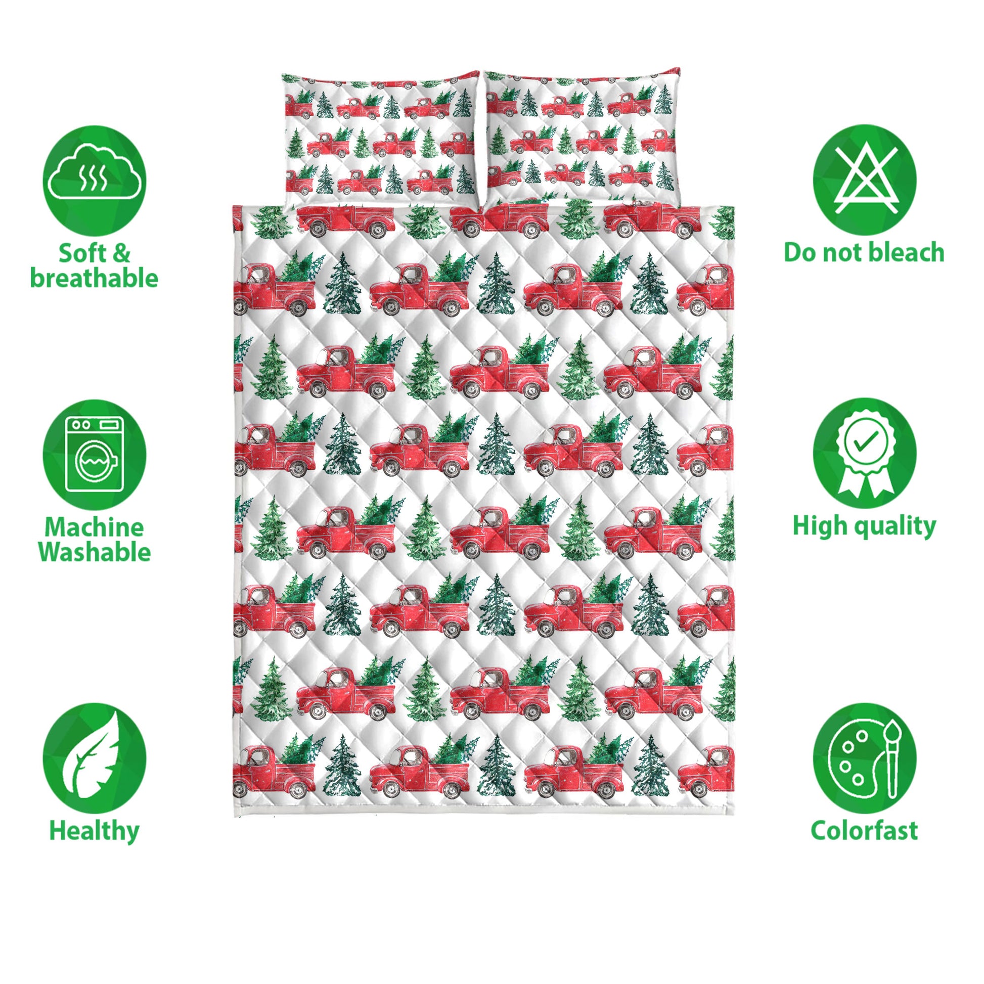 Ohaprints-Quilt-Bed-Set-Pillowcase-Old-Red-Truck-Christmas-Tree-Pine-Tree-Winter-Holiday-Blanket-Bedspread-Bedding-3813-Double (70'' x 80'')