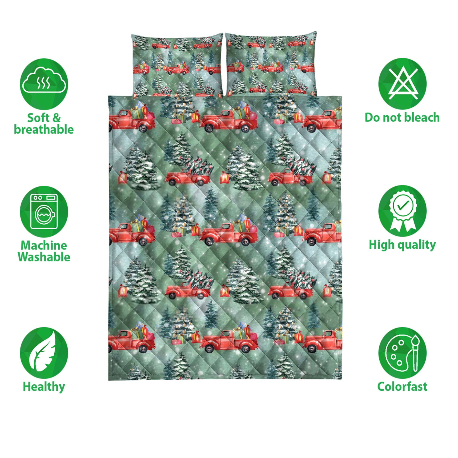 Ohaprints-Quilt-Bed-Set-Pillowcase-Old-Red-Truck-Car-Christmas-Tree-Pine-Tree-Winter-Holiday-Blanket-Bedspread-Bedding-3814-Double (70'' x 80'')