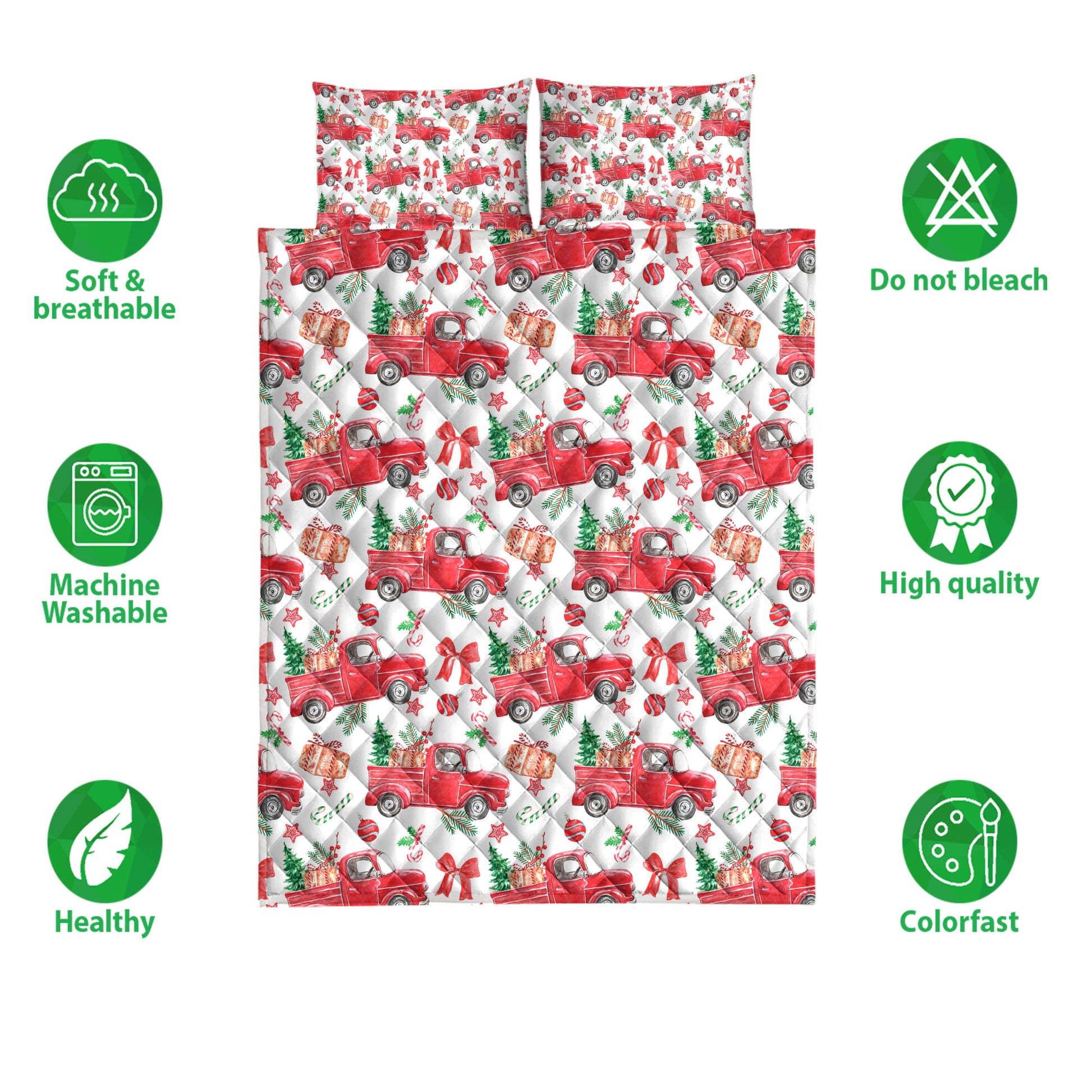 Ohaprints-Quilt-Bed-Set-Pillowcase-Christmas-Red-Truck-Pine-Trees-Winter-Holiday-Snowy-Tree-Forest-Blanket-Bedspread-Bedding-3815-Double (70'' x 80'')