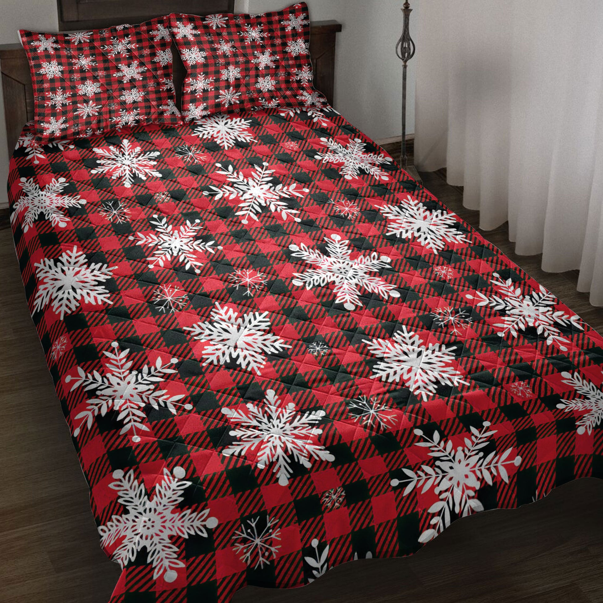 Ohaprints-Quilt-Bed-Set-Pillowcase-Christmas-Snowflake-Red-Buffalo-Plaid-Winter-Holiday-Blanket-Bedspread-Bedding-3818-Throw (55'' x 60'')