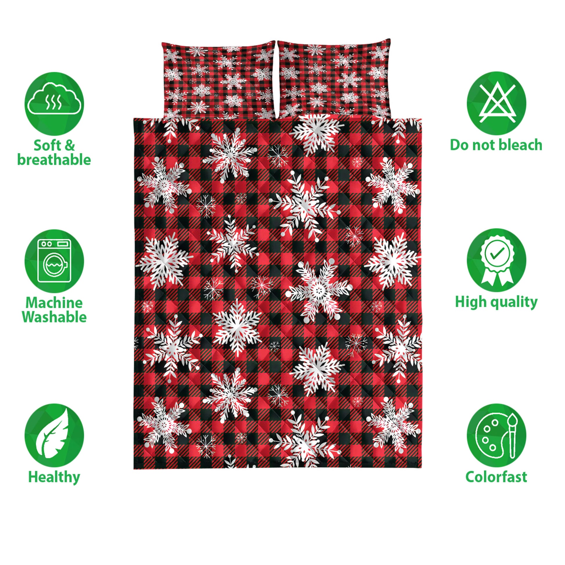 Ohaprints-Quilt-Bed-Set-Pillowcase-Christmas-Snowflake-Red-Buffalo-Plaid-Winter-Holiday-Blanket-Bedspread-Bedding-3818-Double (70'' x 80'')