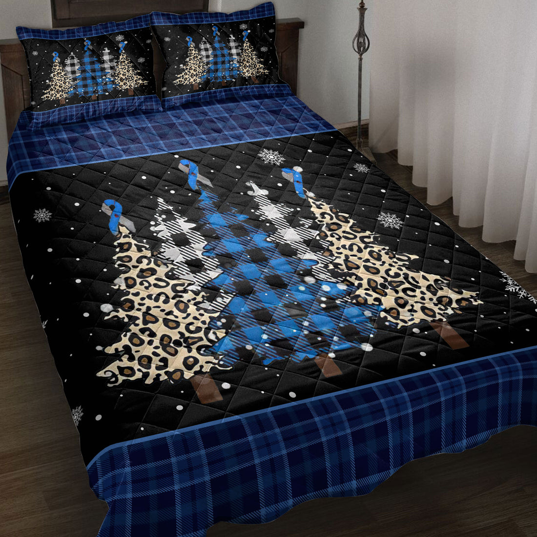 Ohaprints-Quilt-Bed-Set-Pillowcase-Diabetes-Awareness-Christmas-Tree-Snowflake-Blue-Ribbon-Blanket-Bedspread-Bedding-3835-Throw (55'' x 60'')