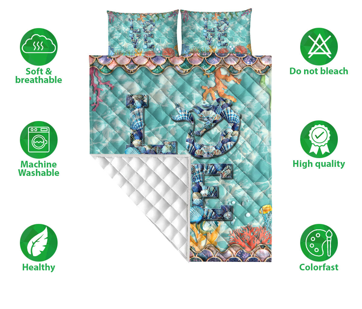 Ohaprints-Quilt-Bed-Set-Pillowcase-Love-Mermaid-Bling-Make-Waves-Blanket-Bedspread-Bedding-879-Double (70'' x 80'')