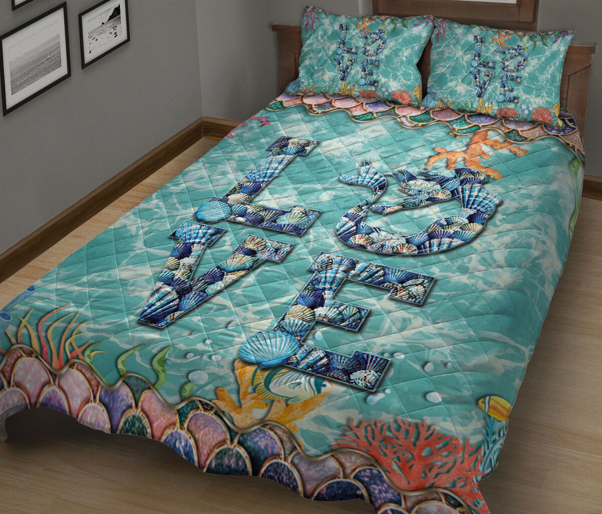 Ohaprints-Quilt-Bed-Set-Pillowcase-Love-Mermaid-Bling-Make-Waves-Blanket-Bedspread-Bedding-879-King (90'' x 100'')