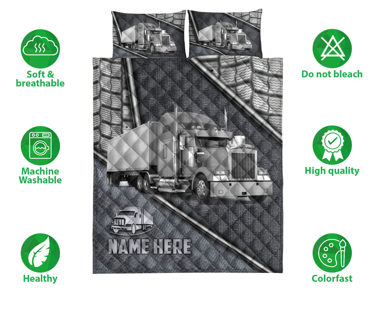 Ohaprints-Quilt-Bed-Set-Pillowcase-Gray-Truck-Driver-Trucker-Silver-Metal-Custom-Personalized-Name-Blanket-Bedspread-Bedding-3527-Double (70'' x 80'')