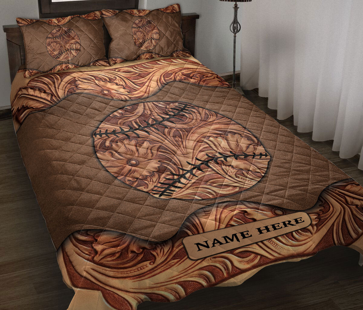 Ohaprints-Quilt-Bed-Set-Pillowcase-Wood-Softball-Sculpture-Pattern-Unique-Gifts-Custom-Personalized-Name-Blanket-Bedspread-Bedding-3105-Throw (55'' x 60'')