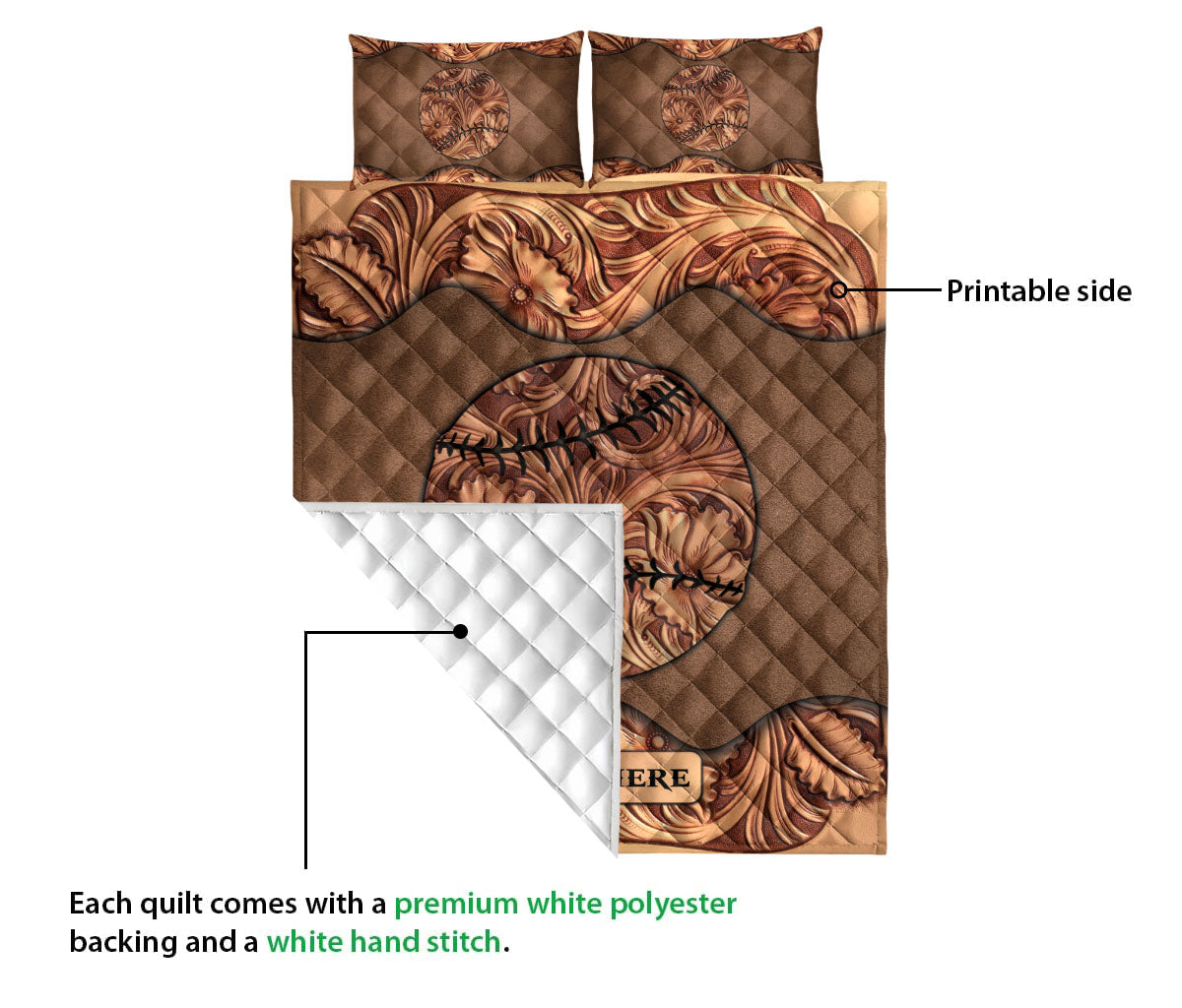 Ohaprints-Quilt-Bed-Set-Pillowcase-Wood-Softball-Sculpture-Pattern-Unique-Gifts-Custom-Personalized-Name-Blanket-Bedspread-Bedding-3105-Queen (80'' x 90'')