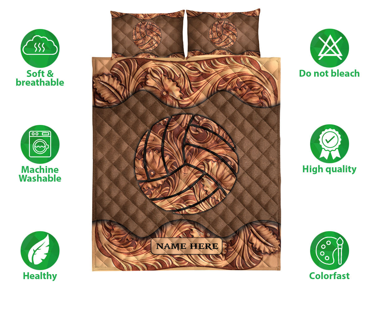 Ohaprints-Quilt-Bed-Set-Pillowcase-Wood-Volleyball-Sculpture-Unique-Gifts-Custom-Personalized-Name-Blanket-Bedspread-Bedding-3430-Double (70'' x 80'')