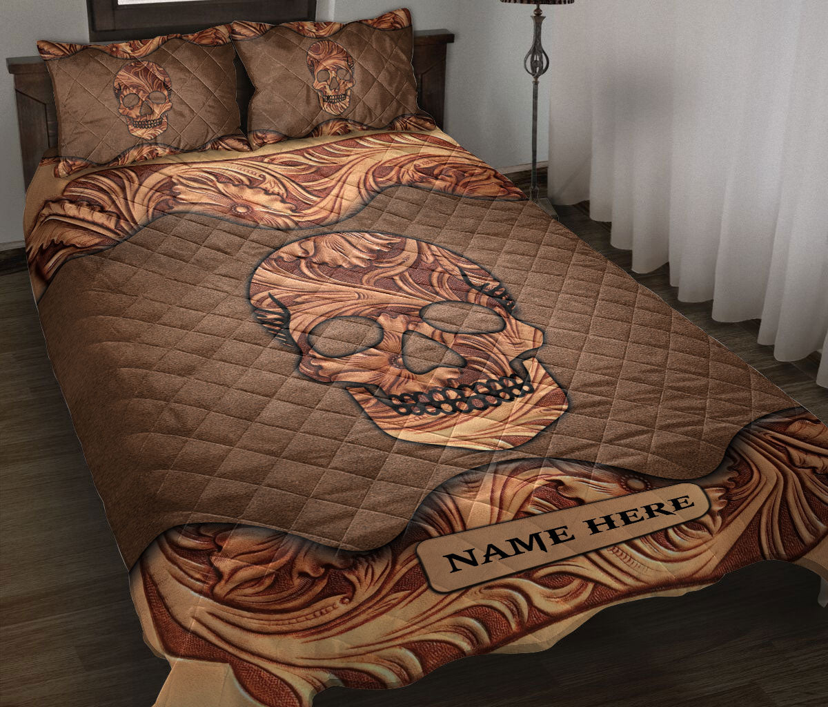 Ohaprints-Quilt-Bed-Set-Pillowcase-Wood-Skull-Sculpture-Pattern-Unique-Gifts-Custom-Personalized-Name-Blanket-Bedspread-Bedding-3688-Throw (55'' x 60'')