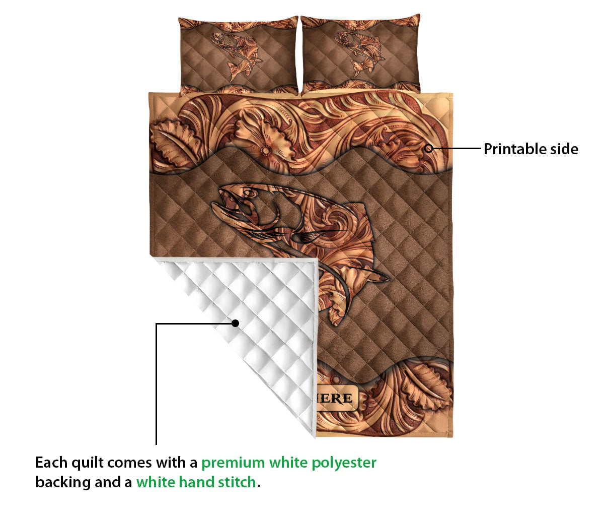 Ohaprints-Quilt-Bed-Set-Pillowcase-Wood-Fishing-Sculpture-Pattern-Unique-Gifts-Custom-Personalized-Name-Blanket-Bedspread-Bedding-3253-Queen (80'' x 90'')