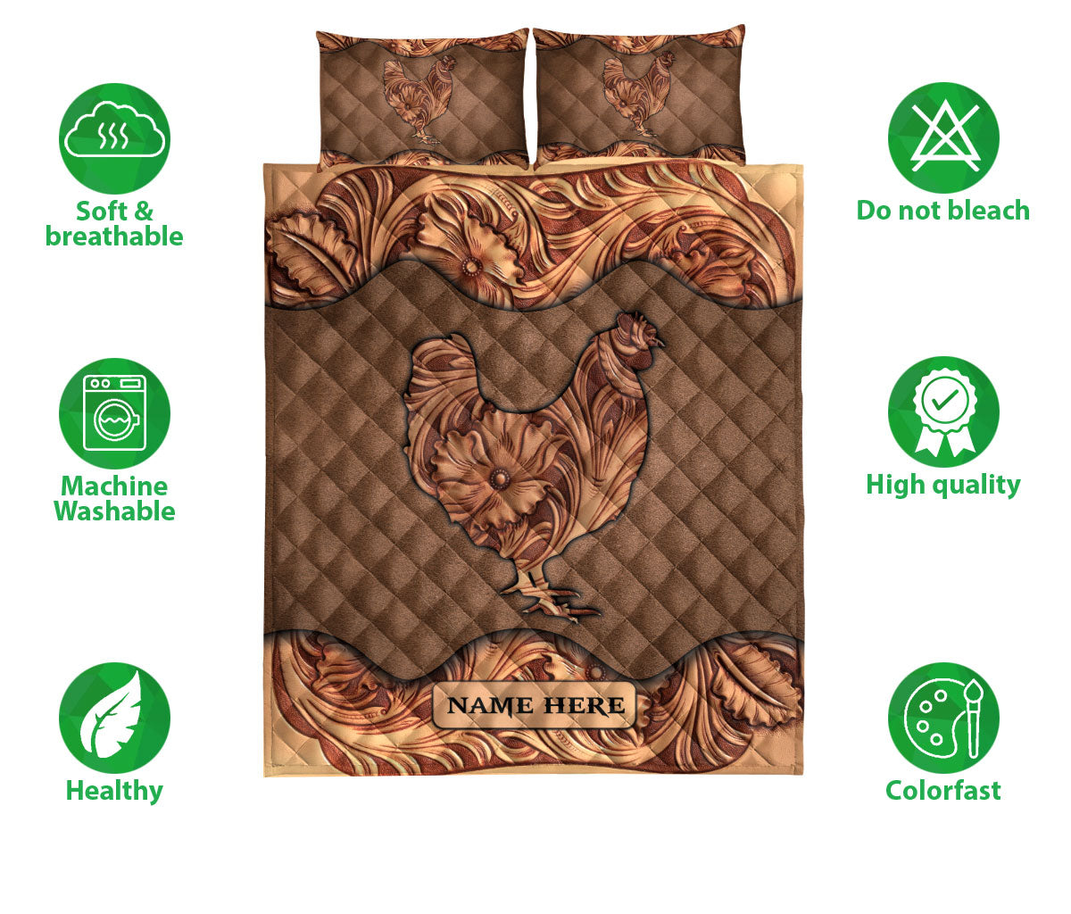 Ohaprints-Quilt-Bed-Set-Pillowcase-Wood-Chicken-Sculpture-Pattern-Unique-Gifts-Custom-Personalized-Name-Blanket-Bedspread-Bedding-3596-Double (70'' x 80'')