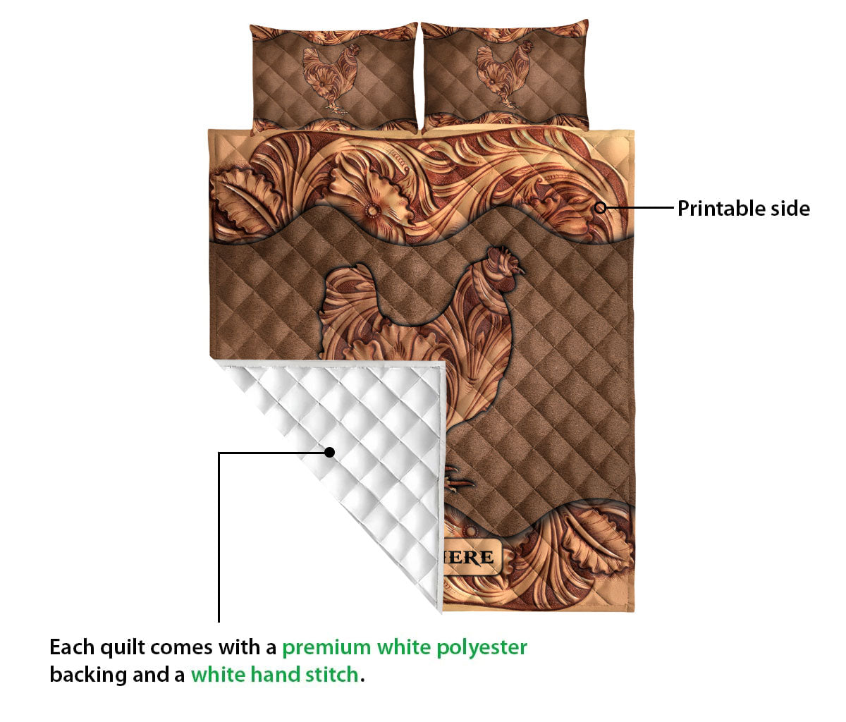 Ohaprints-Quilt-Bed-Set-Pillowcase-Wood-Chicken-Sculpture-Pattern-Unique-Gifts-Custom-Personalized-Name-Blanket-Bedspread-Bedding-3596-Queen (80'' x 90'')