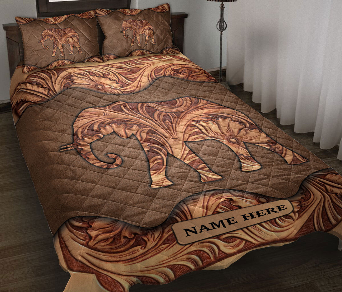 Ohaprints-Quilt-Bed-Set-Pillowcase-Wood-Elephant-Sculpture-Pattern-Unique-Gift-Custom-Personalized-Name-Blanket-Bedspread-Bedding-3672-Throw (55'' x 60'')