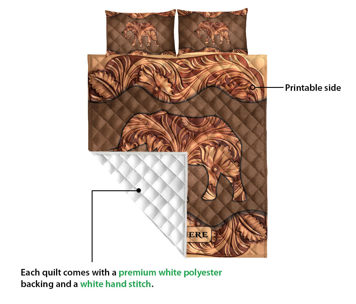 Ohaprints-Quilt-Bed-Set-Pillowcase-Wood-Elephant-Sculpture-Pattern-Unique-Gift-Custom-Personalized-Name-Blanket-Bedspread-Bedding-3672-Queen (80'' x 90'')