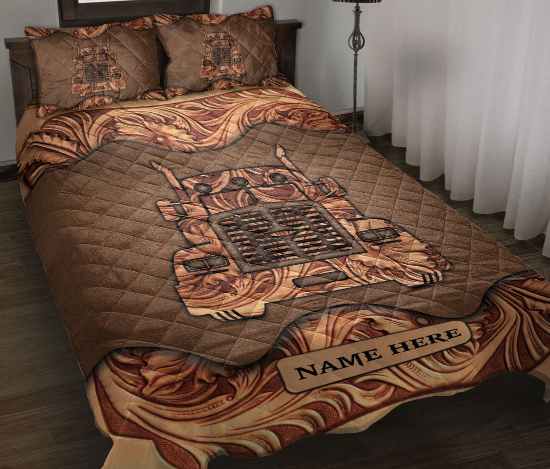 Ohaprints-Quilt-Bed-Set-Pillowcase-Wood-Trucker-Truck-Driver-Sculpture-Gift-Custom-Personalized-Name-Blanket-Bedspread-Bedding-3589-Throw (55'' x 60'')