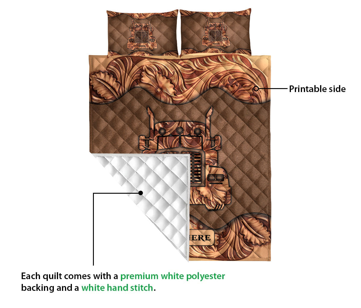 Ohaprints-Quilt-Bed-Set-Pillowcase-Wood-Trucker-Truck-Driver-Sculpture-Gift-Custom-Personalized-Name-Blanket-Bedspread-Bedding-3589-Queen (80'' x 90'')