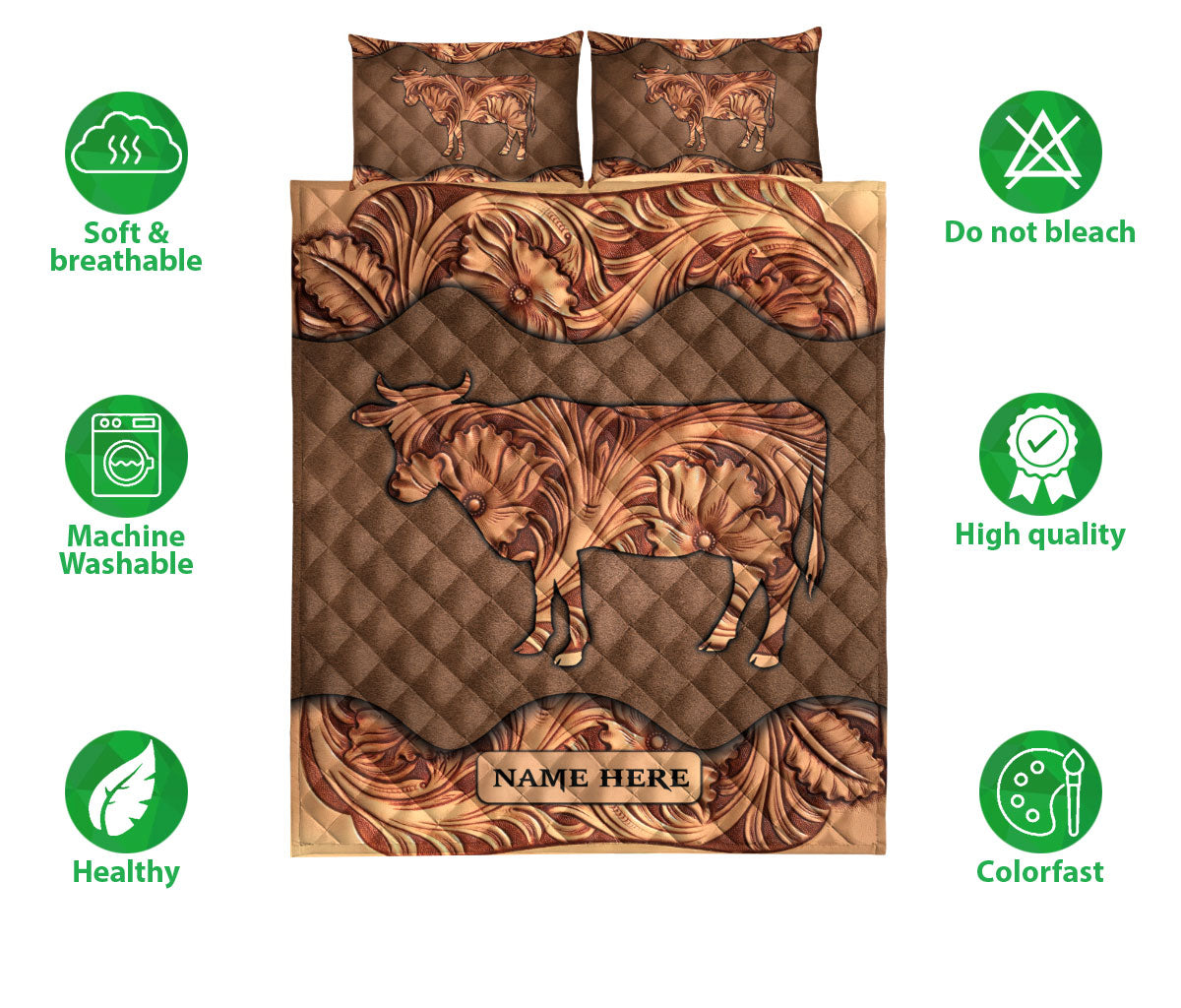 Ohaprints-Quilt-Bed-Set-Pillowcase-Wood-Cow-Sculpture-Pattern-Unique-Gifts-Custom-Personalized-Name-Blanket-Bedspread-Bedding-3717-Double (70'' x 80'')