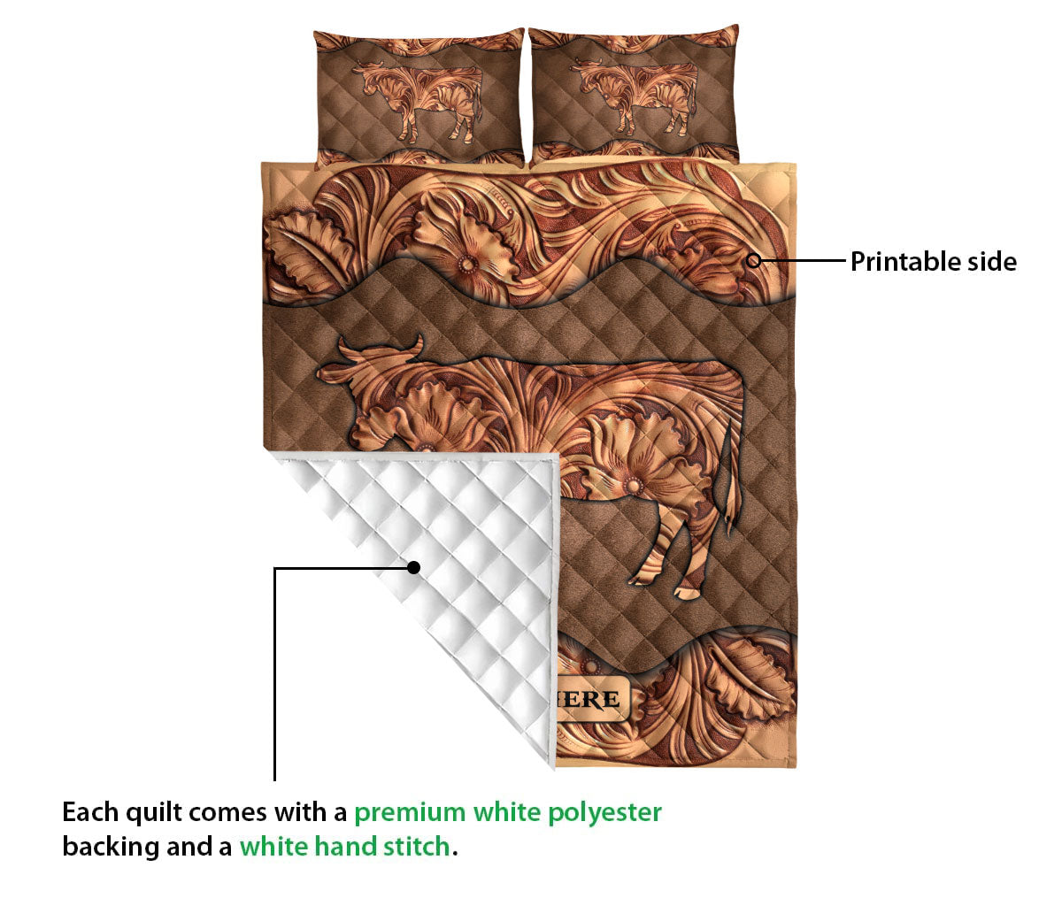 Ohaprints-Quilt-Bed-Set-Pillowcase-Wood-Cow-Sculpture-Pattern-Unique-Gifts-Custom-Personalized-Name-Blanket-Bedspread-Bedding-3717-Queen (80'' x 90'')