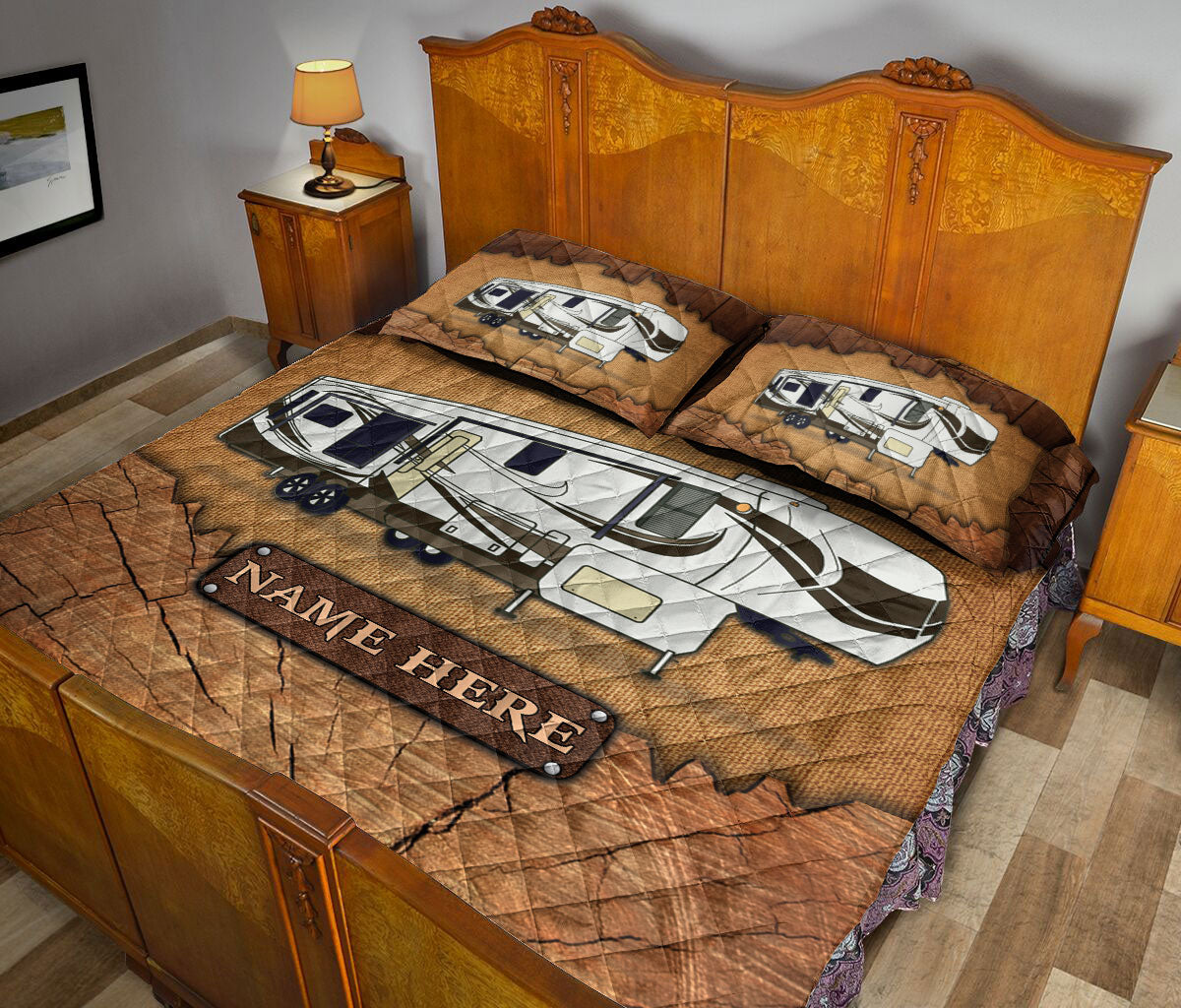 Ohaprints-Quilt-Bed-Set-Pillowcase-Camping-Camper-5Th-Wheel-Crack-Wood-Custom-Personalized-Name-Blanket-Bedspread-Bedding-3704-King (90'' x 100'')