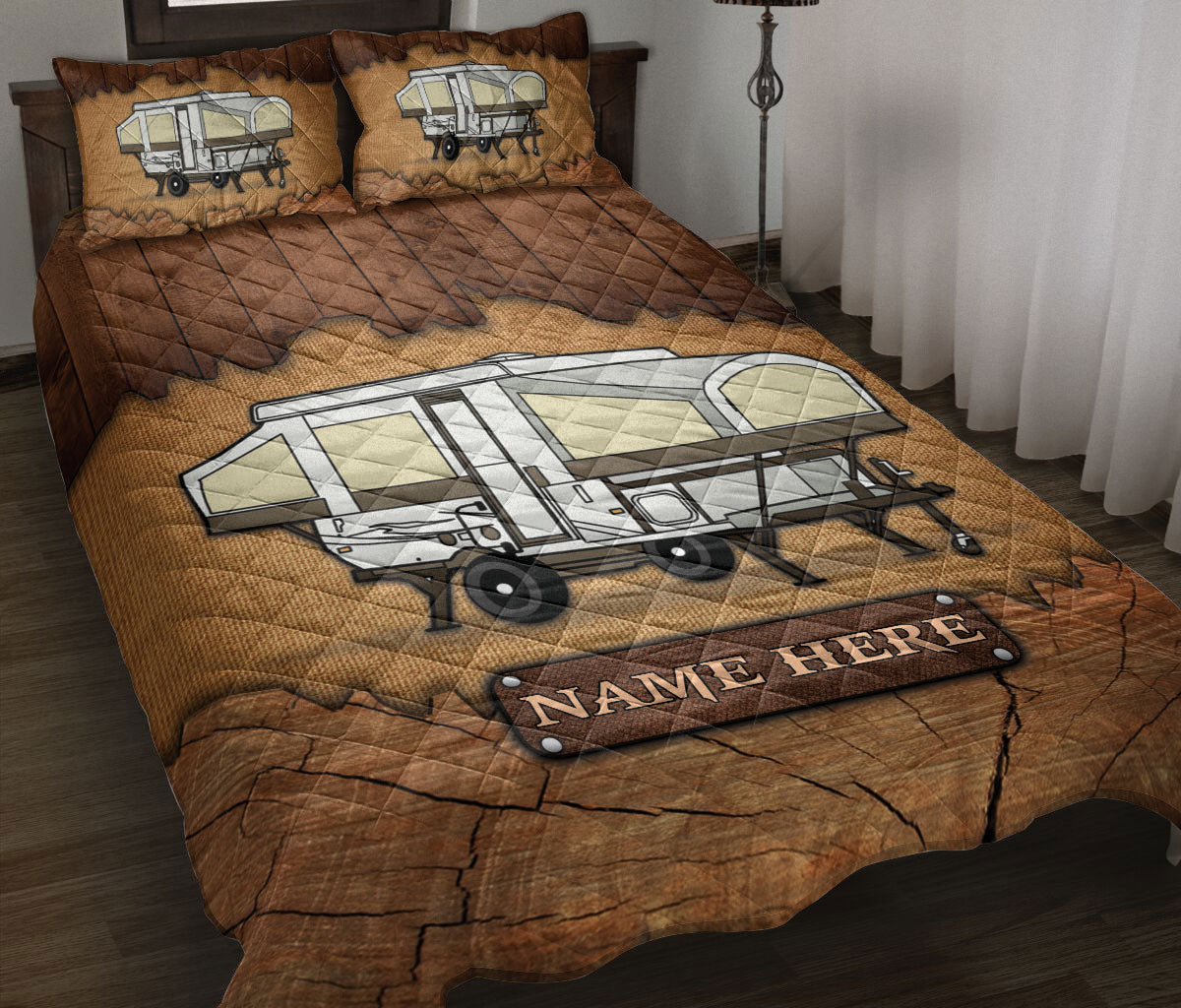 Ohaprints-Quilt-Bed-Set-Pillowcase-Camping-Camper-Popup-Crack-Wood-Custom-Personalized-Name-Blanket-Bedspread-Bedding-3707-Throw (55'' x 60'')